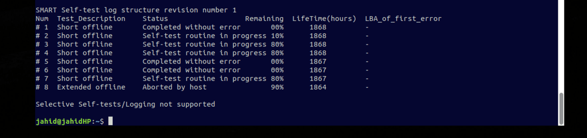linux hard disk bad sectors checksmart error log 1