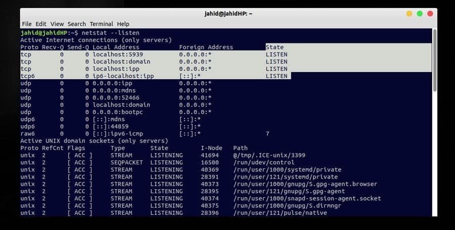 netstat linux open port check