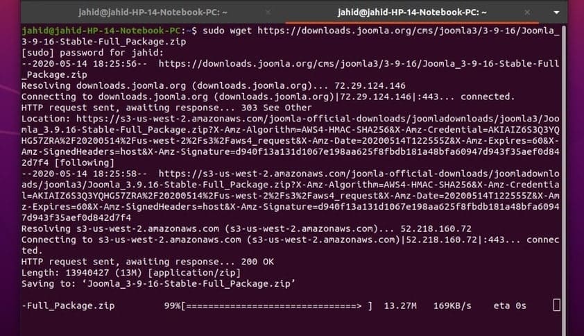 downloading joomla on ubuntu