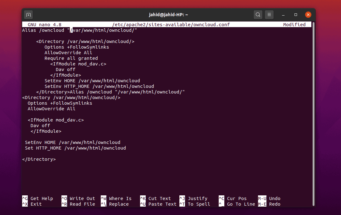 owncloud setting on ubuntu