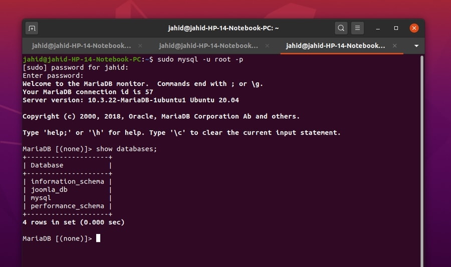 showing_mariadb for ubuntu joomla