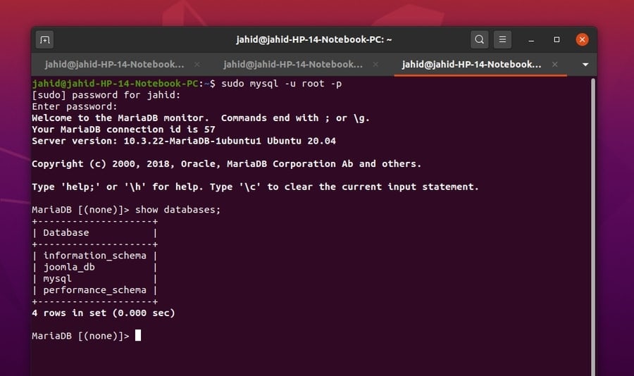 showing_mariadb for ubuntu joomla