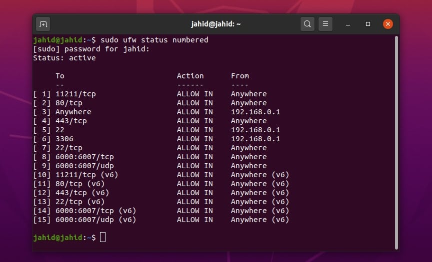 Configure Firewall on Ubuntu Linux numbered