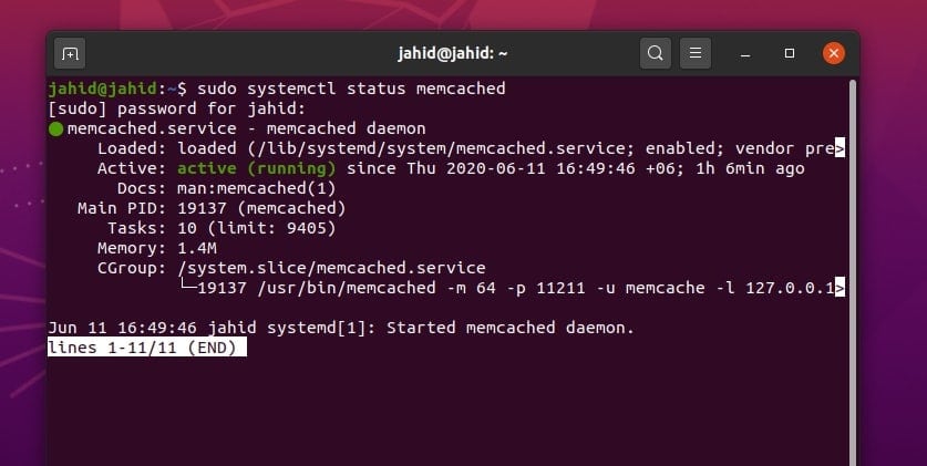 Memcached on Ubuntu Linux status