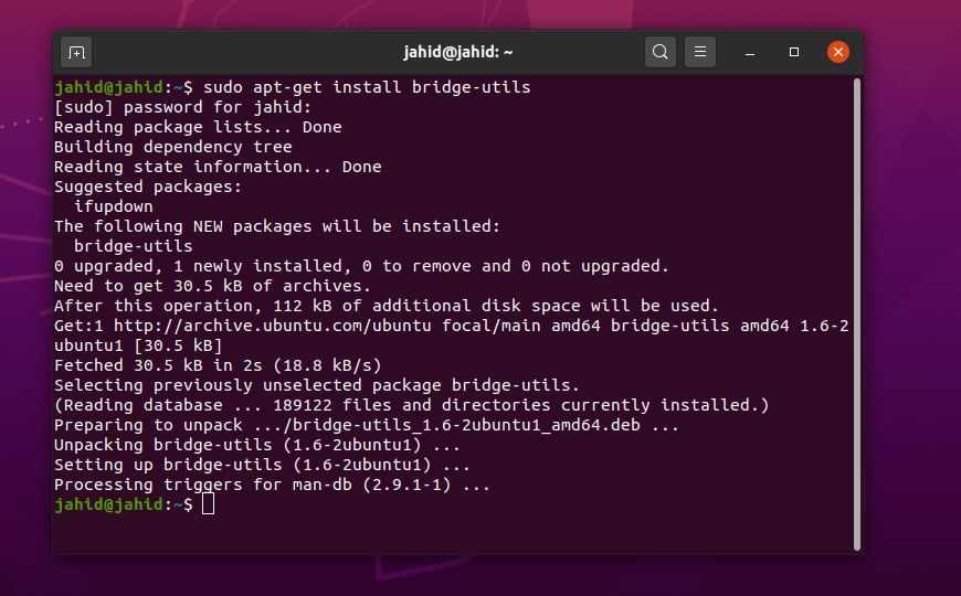 network bridge install on ubuntu