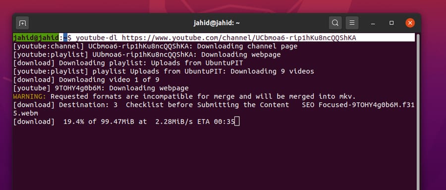 YouTube-DL on Linux playlist of ubuntupit