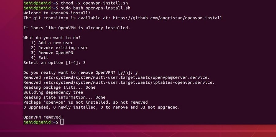 OpenVPN in Ubuntu Linux remove
