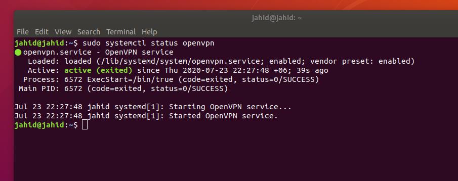 OpenVPN in Ubuntu Linux status