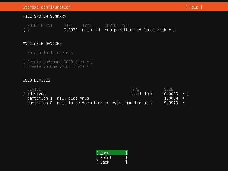 storage configuration for ubuntu server