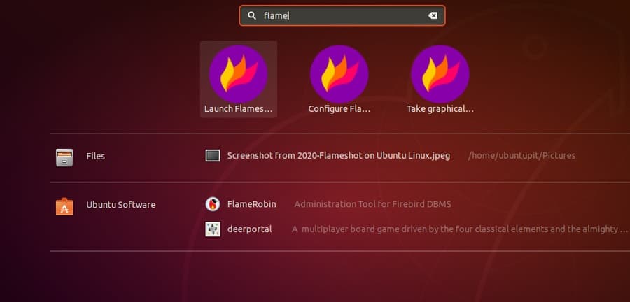 Flameshot on Ubuntu Linux dash