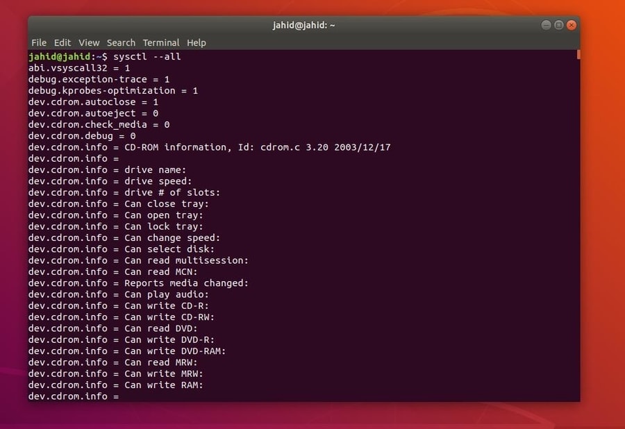 sysctl on Linux sysctl all