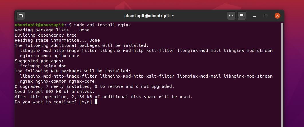 apt install Nginx web server on Ubuntu