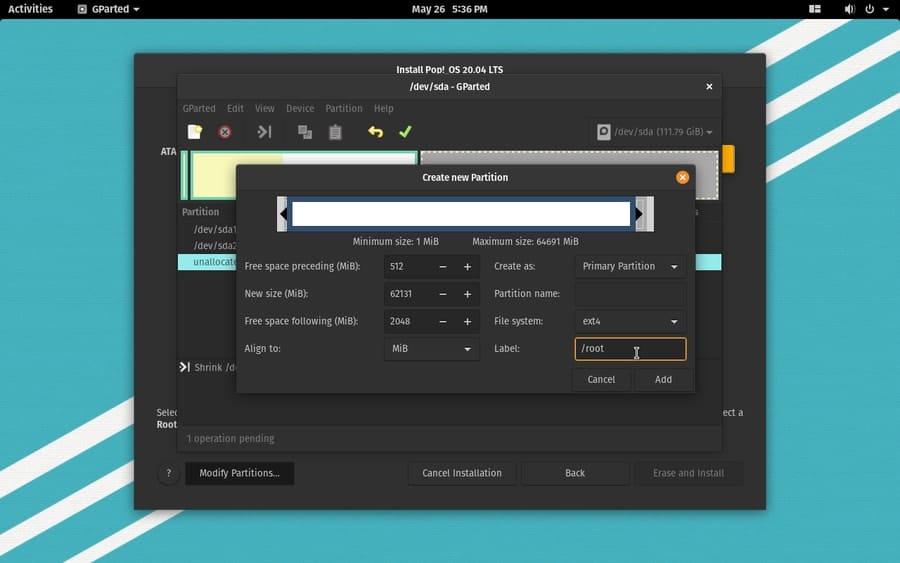 install pop os gpart