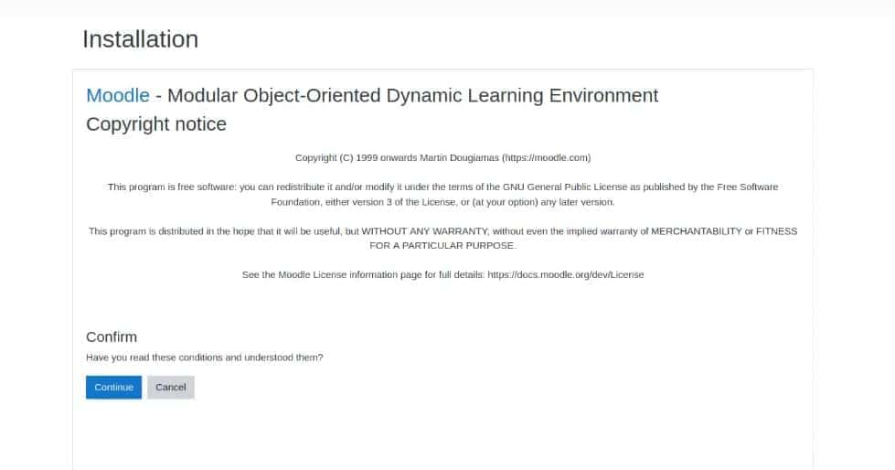 moodle confirm page on ubuntu