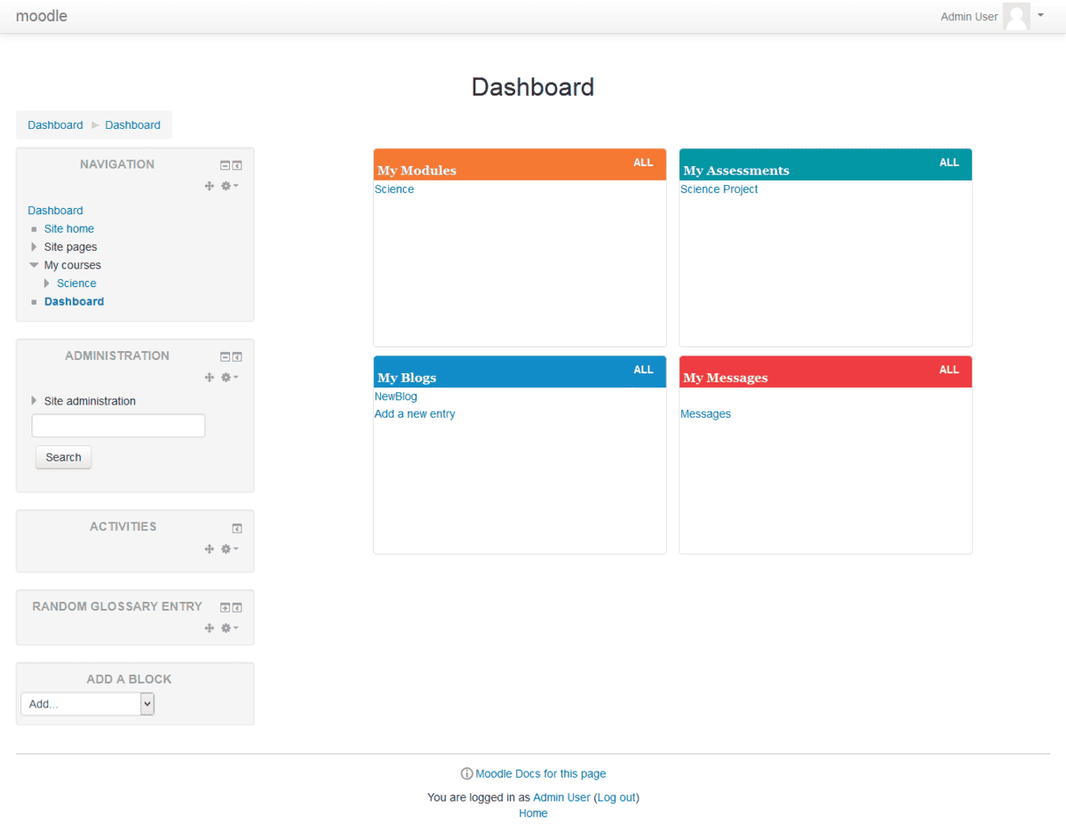 moodle dashboard