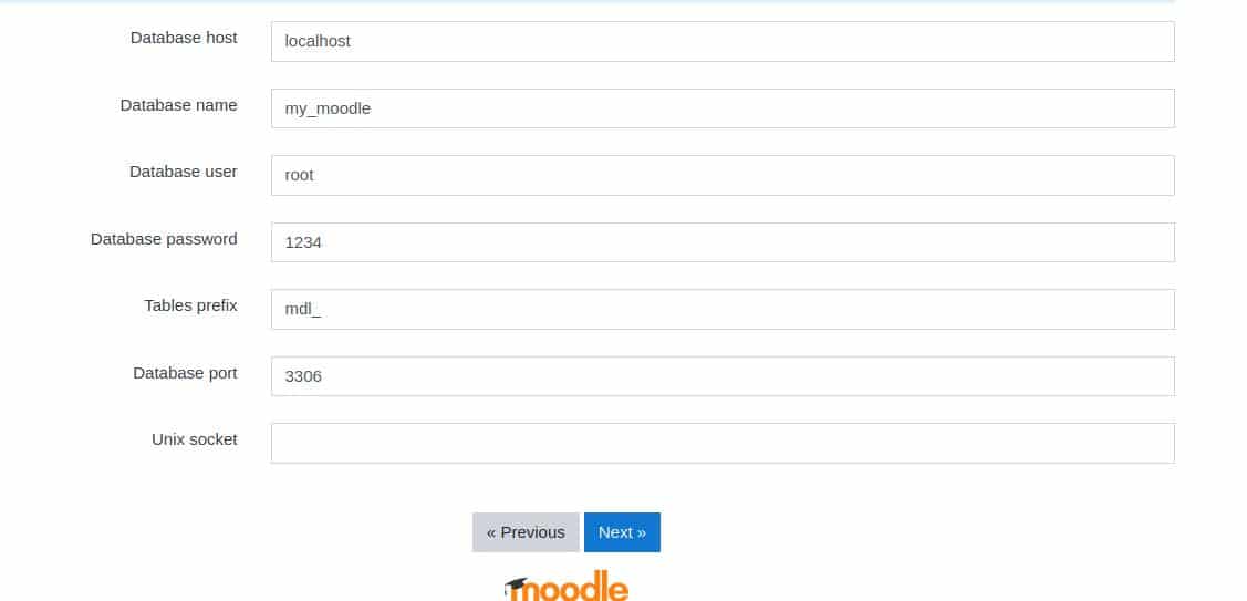 moodle learning platform for ubuntu database setup