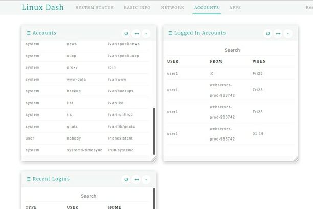 linux dash accounts