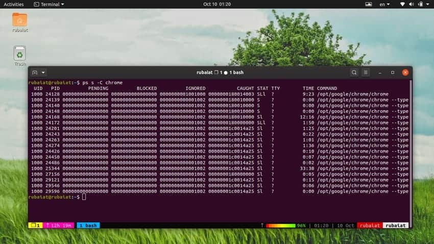 display signal info for ps command