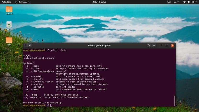 Linux watch command help page