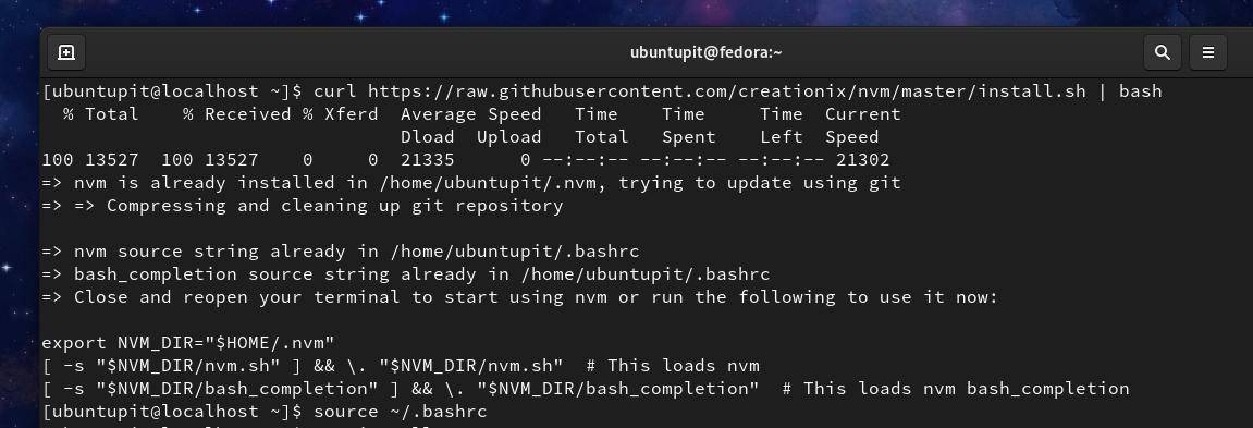 NVM on Fedora Linux CURL