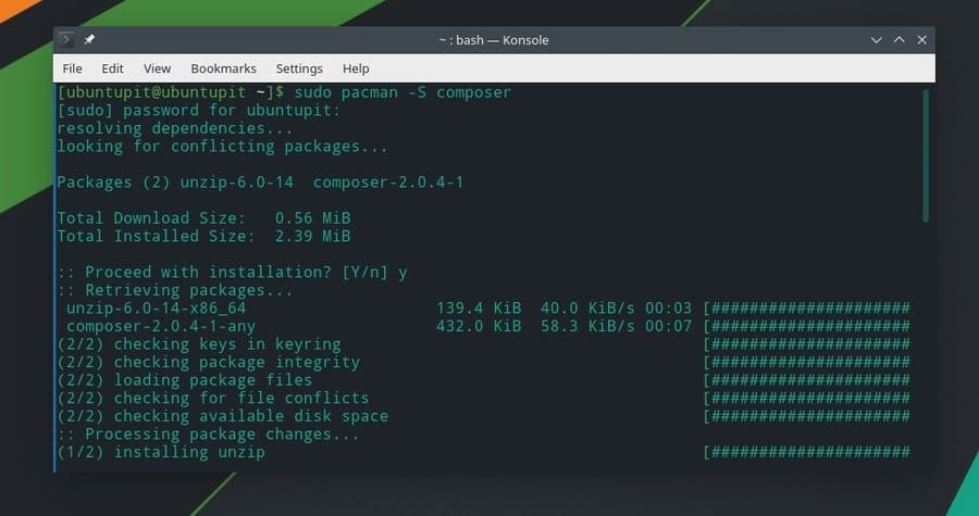 PHP Composer install on manjaro