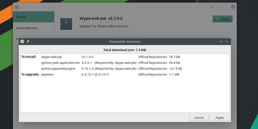 Skype on Linux manjaro jak