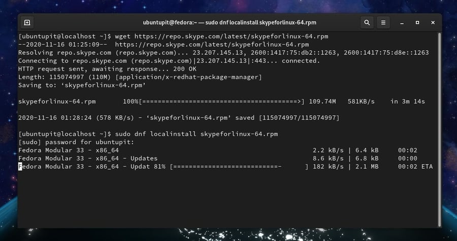 Skype on Linux wget fedora