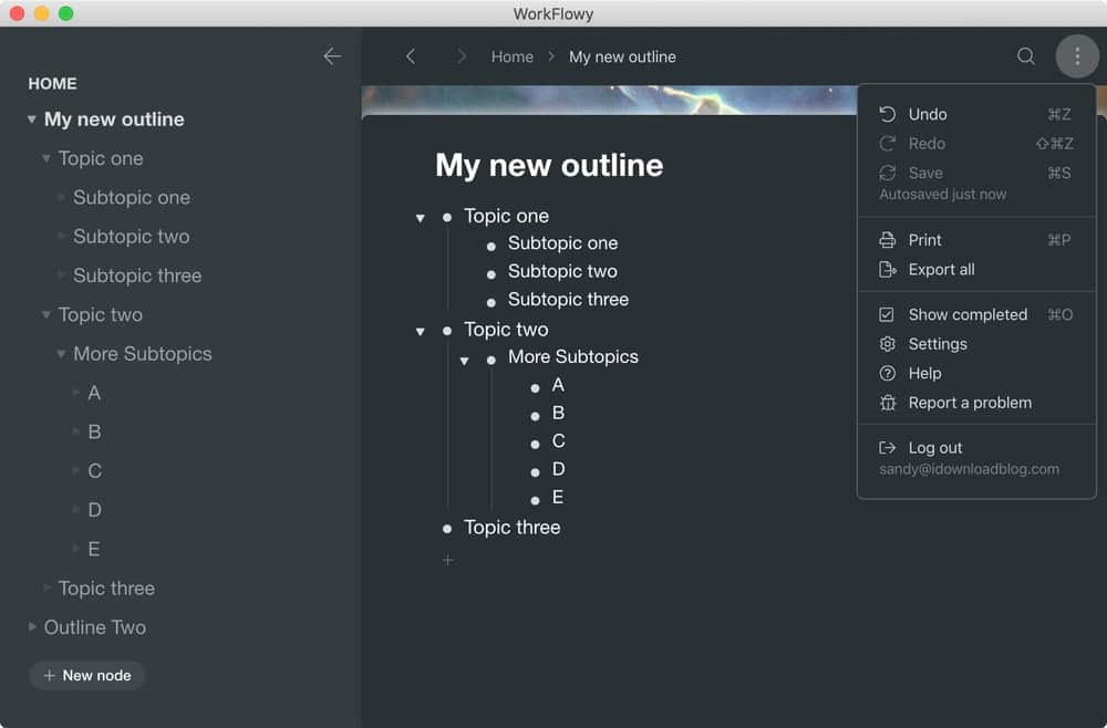 WorkFlowy Outline App for Mac