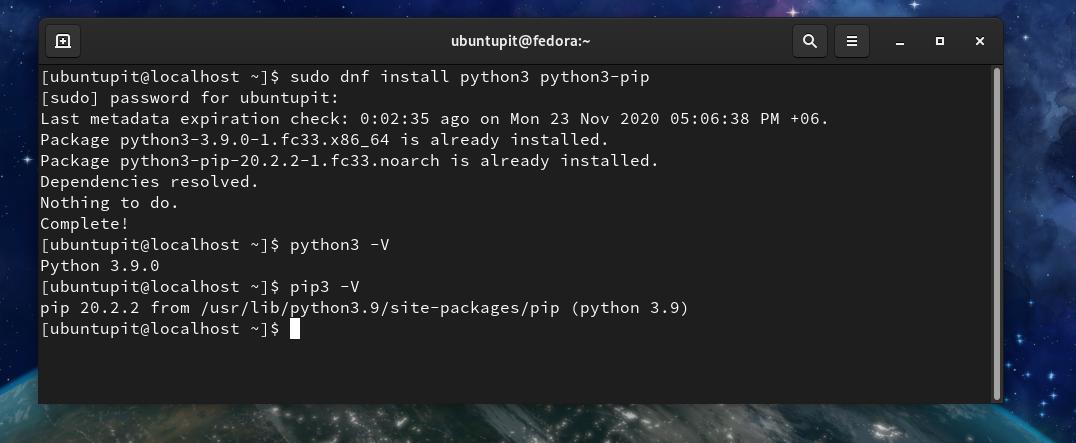 dnf install python pip