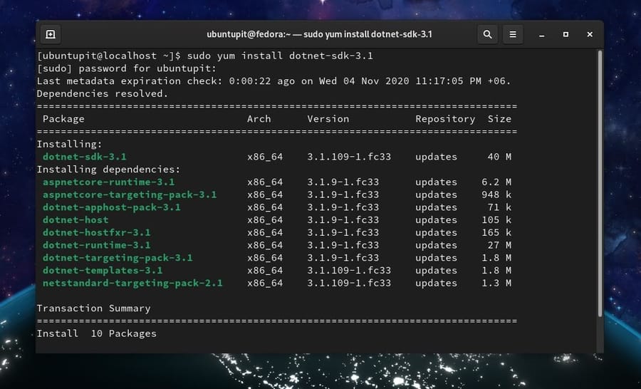 dotnet core on Red hat Linux