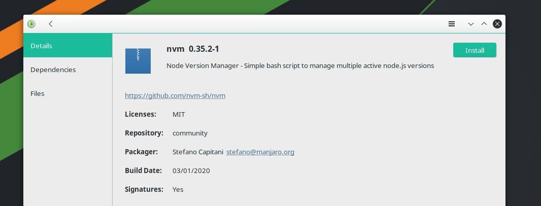 install NVM on Arch Linux from store