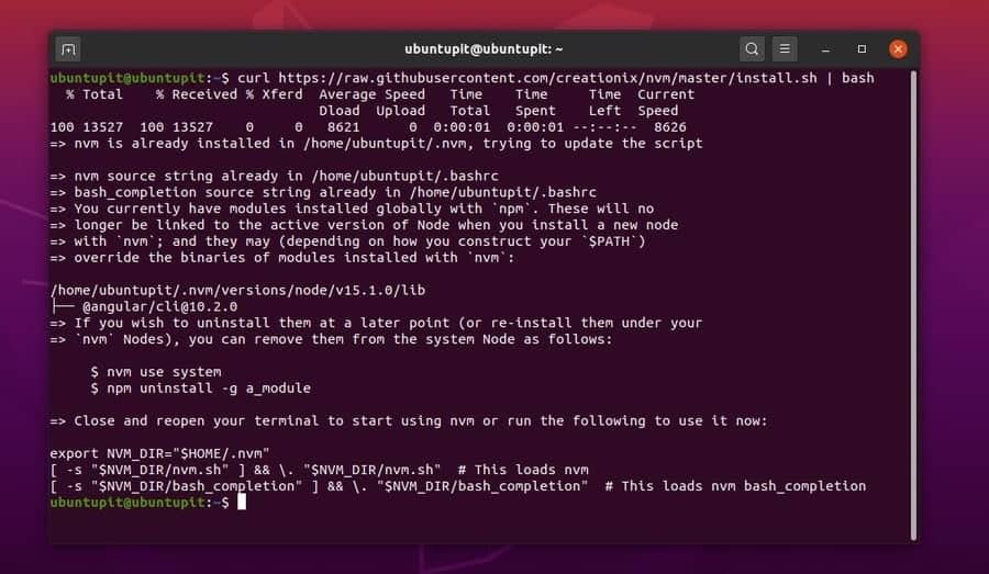 install NVM on ubuntu CURL