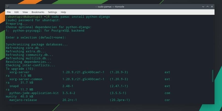 pamac Install Django on Manjaro Linux