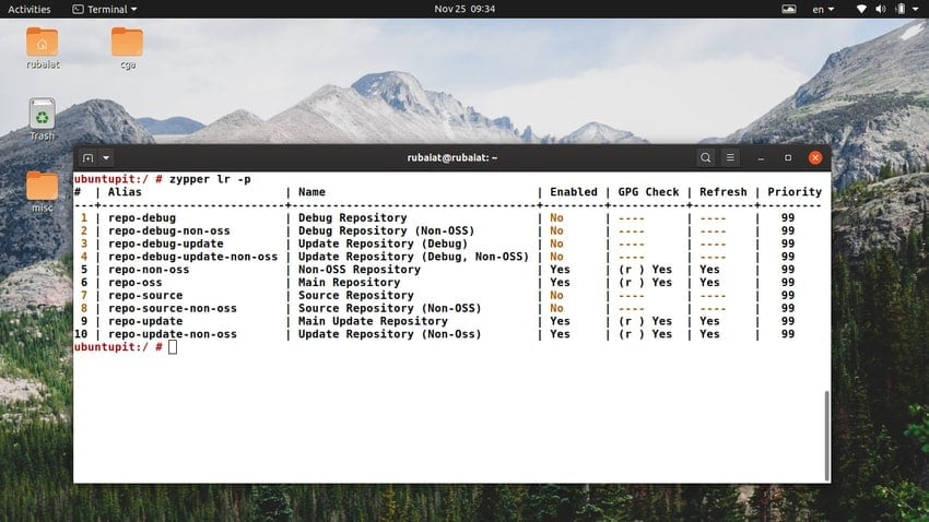 Display SUSE repos using zypper