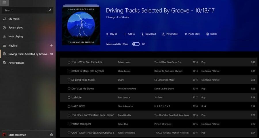 Music player for windows - GrooveMusic