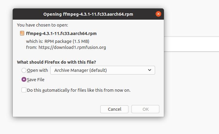 download the rpm packge of FFmpeg