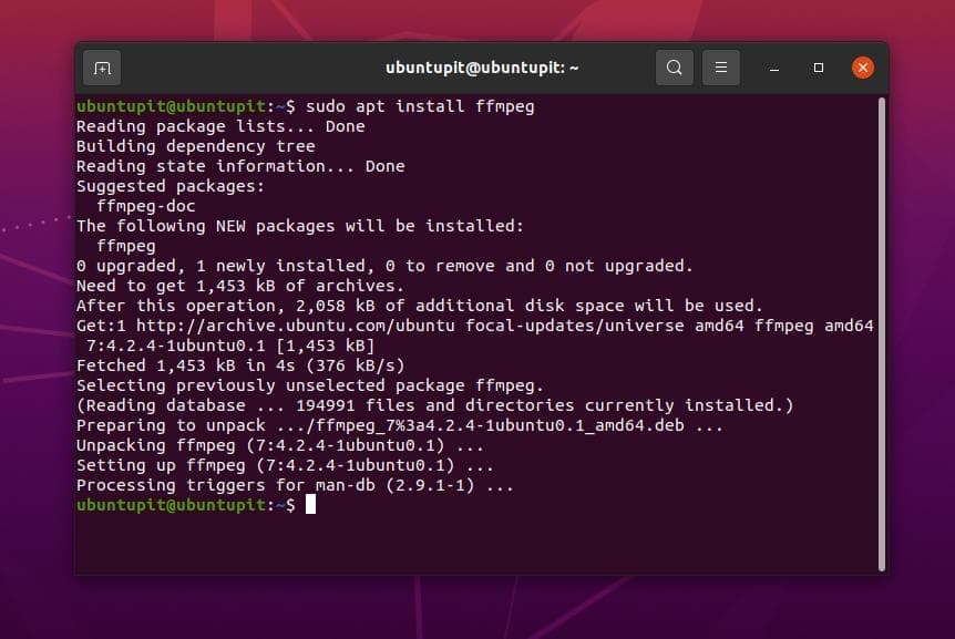 install ffmpeg on ubuntu Linux