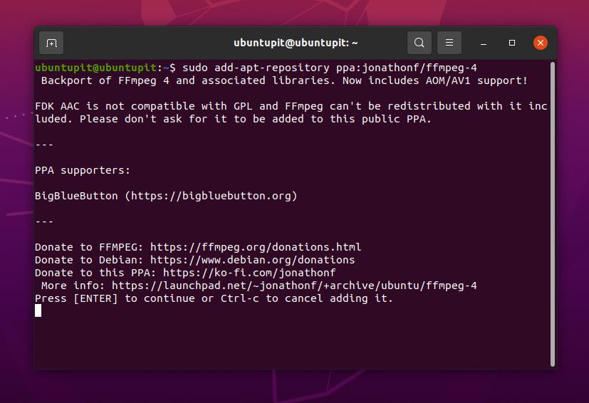 install ffmpeg via PPA