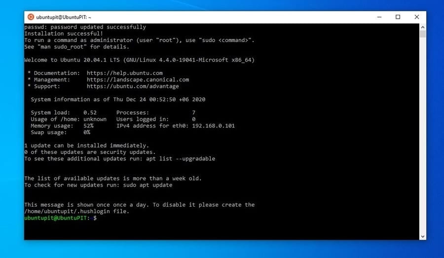 installed windows subsystem on Linux