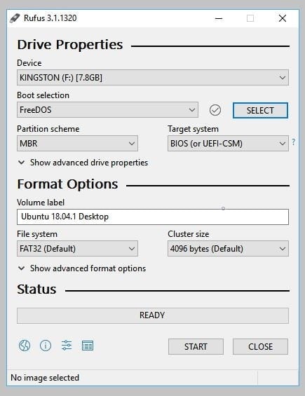 rufus boot partition selection