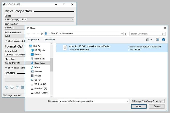 rufus ISO selection