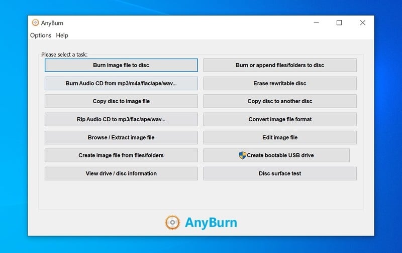 anyburn - DVD burning software for Windows 10