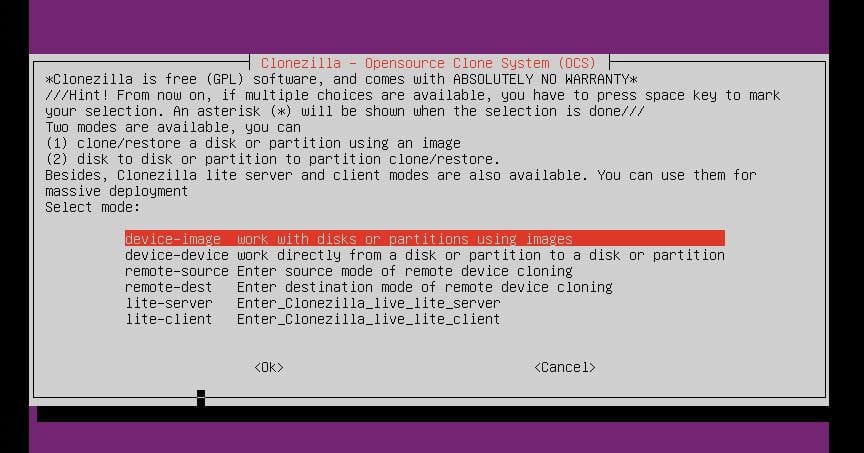 device device Backup Linux Disk Using Clonezilla