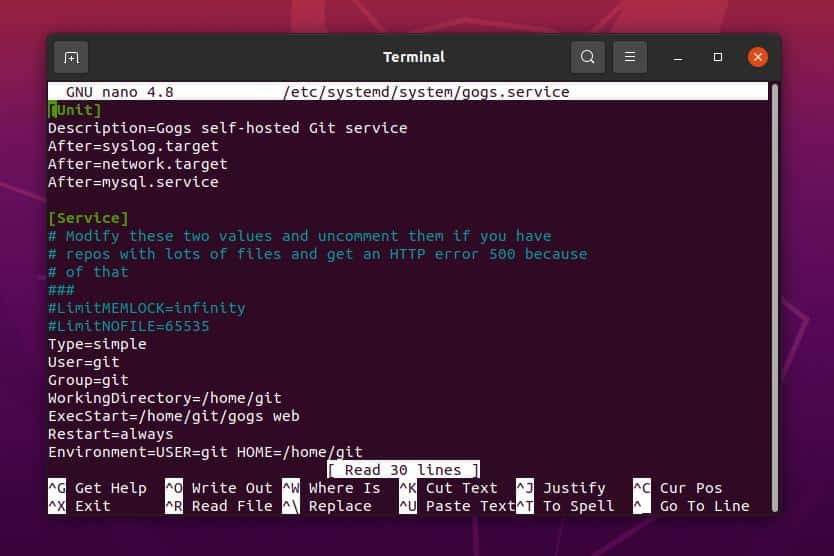 gogs services on ubuntu