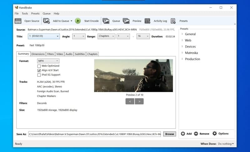 handbrake - video converter for Windows