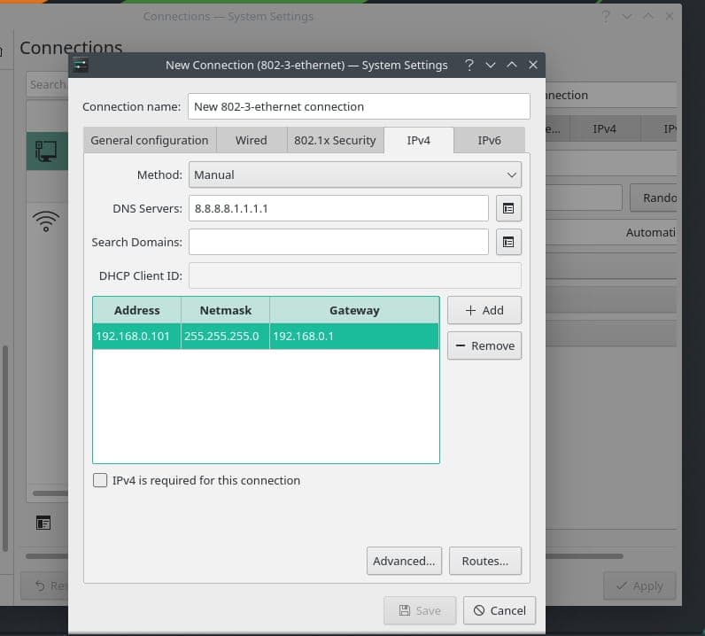 ipv4 setting on Manjaro Arch