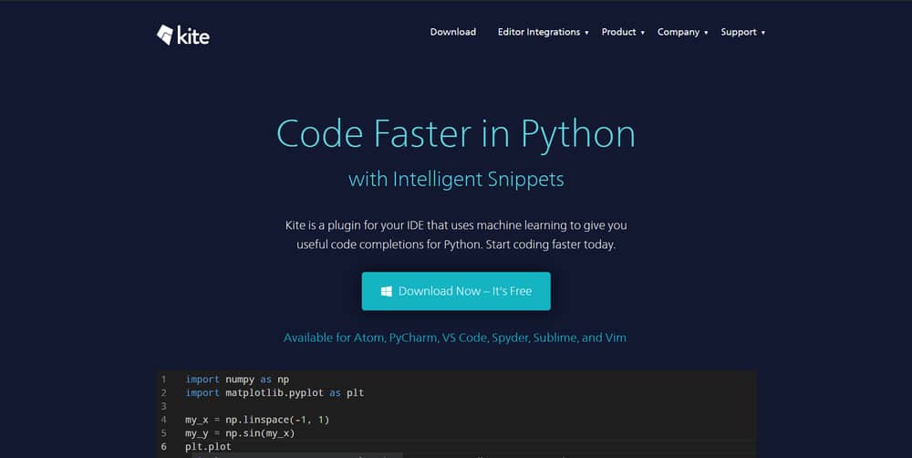 Kite Python IDE for Windows