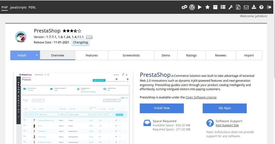 prestashop on cp