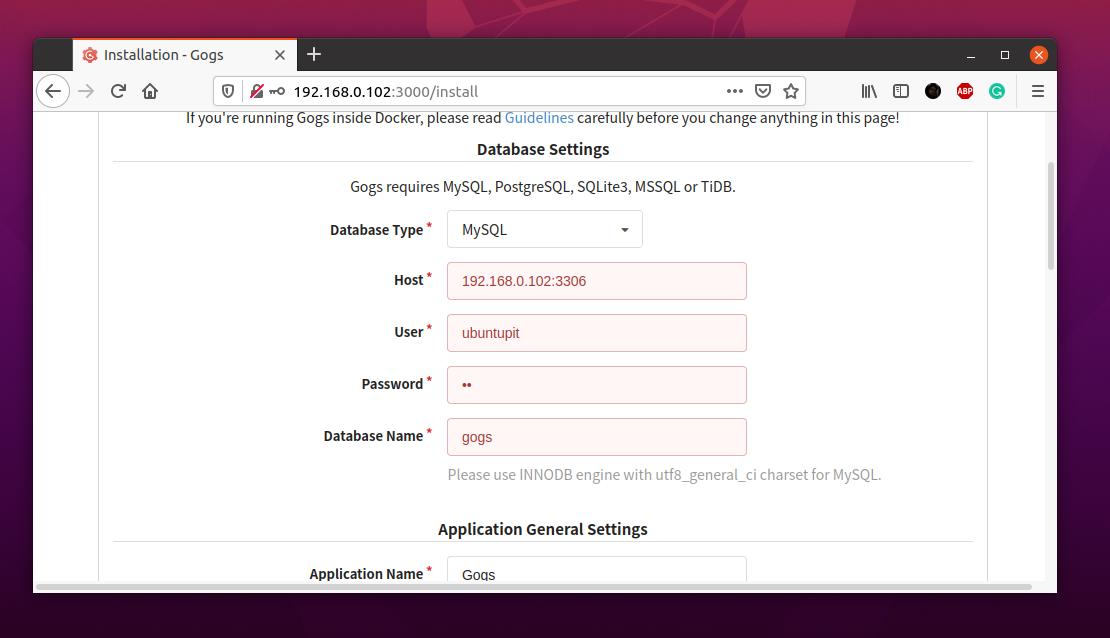 setup gogs on ubuntu browser