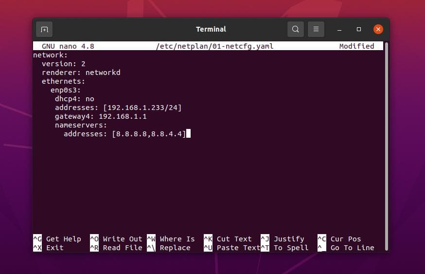 how to change static ip linux